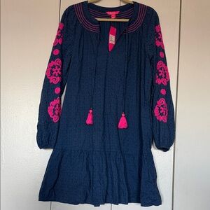 Lilly Pulitzer Navy and Pink Embroidered Dress